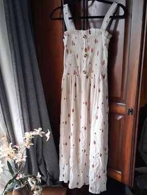 Liberty Love Cream Maxi Dress with Rust Diamond Print Large